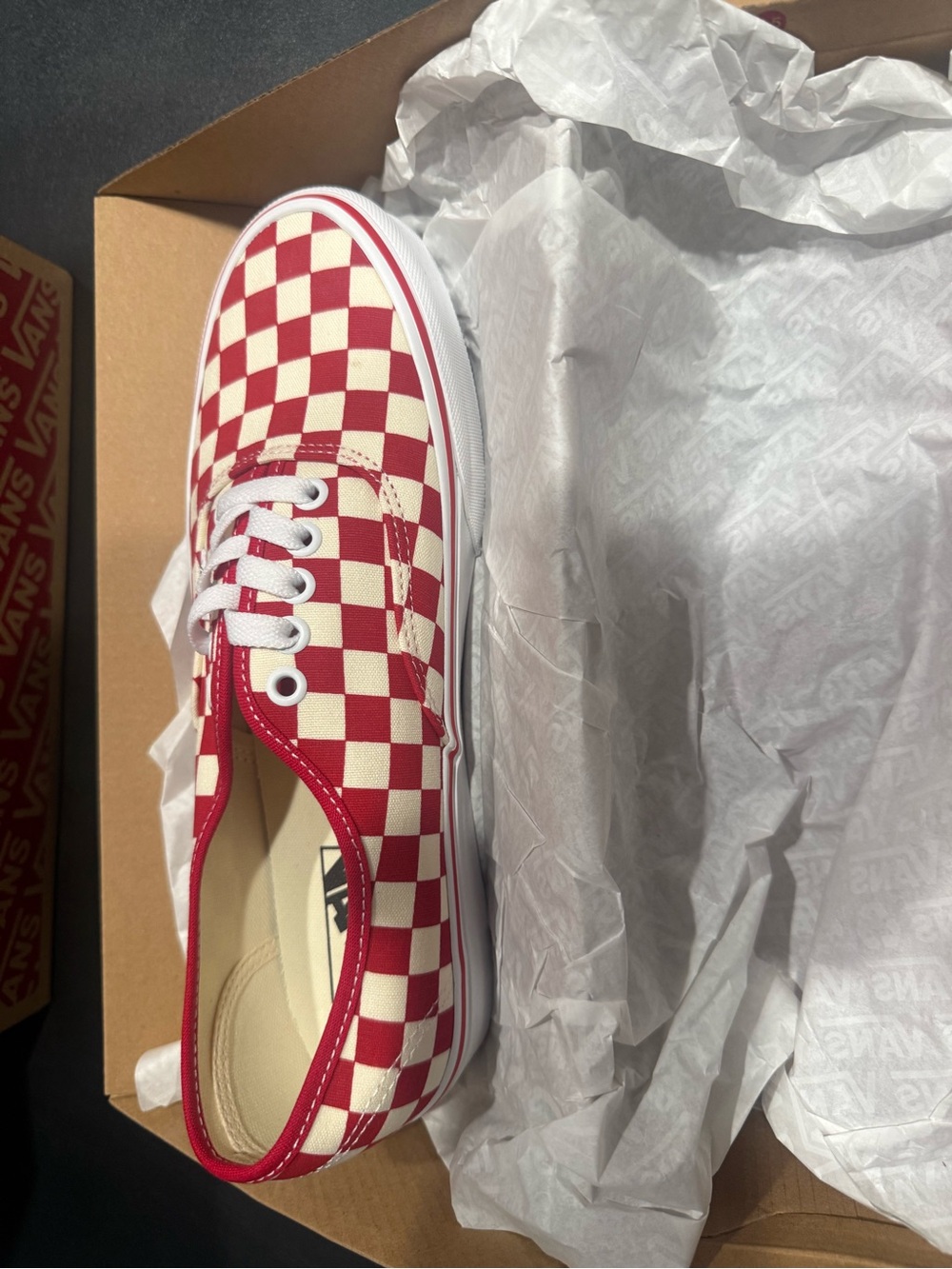 Vans  Checkerboard Low-Top Sneakers in Red and Cream